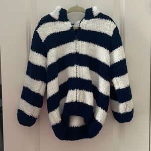 Angel Dear - Navy/White Stripe Chenille hoodie jacket - 4T
